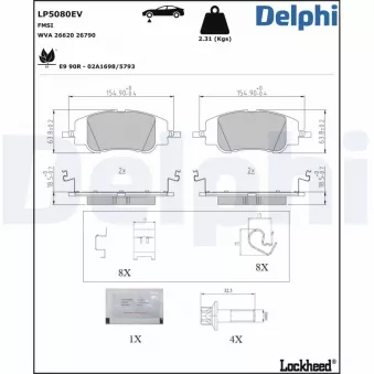 Jeu de 4 plaquettes de frein avant DELPHI LP5080EV