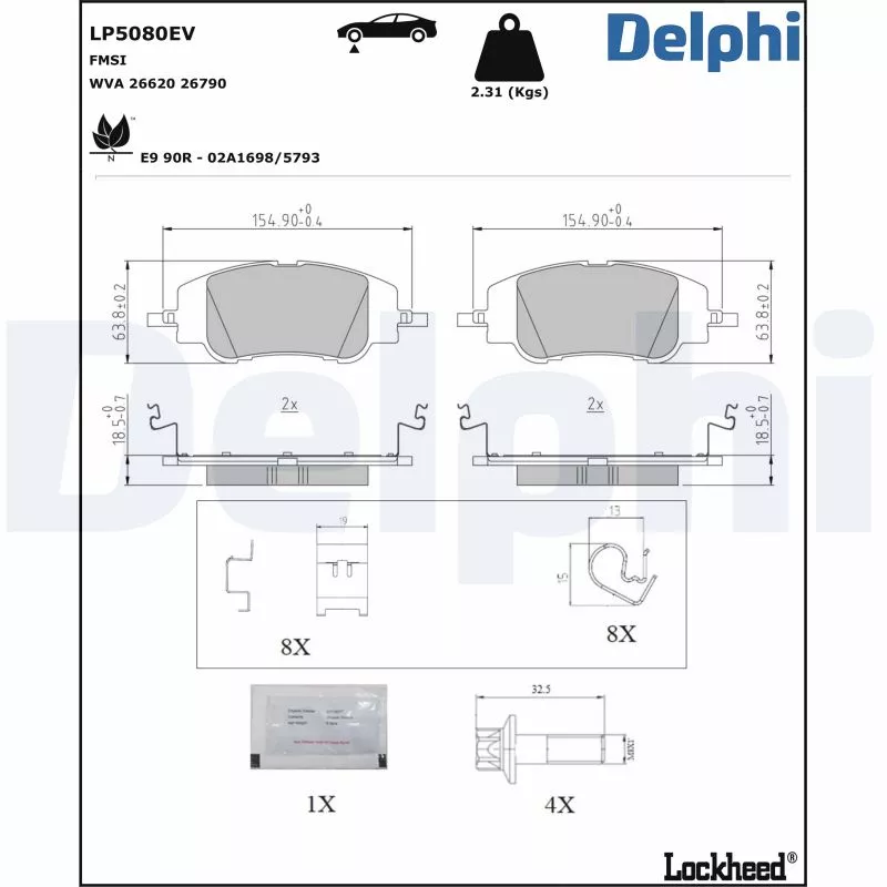 Jeu de 4 plaquettes de frein avant DELPHI LP5080EV