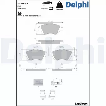 Jeu de 4 plaquettes de frein avant DELPHI LP5083EV