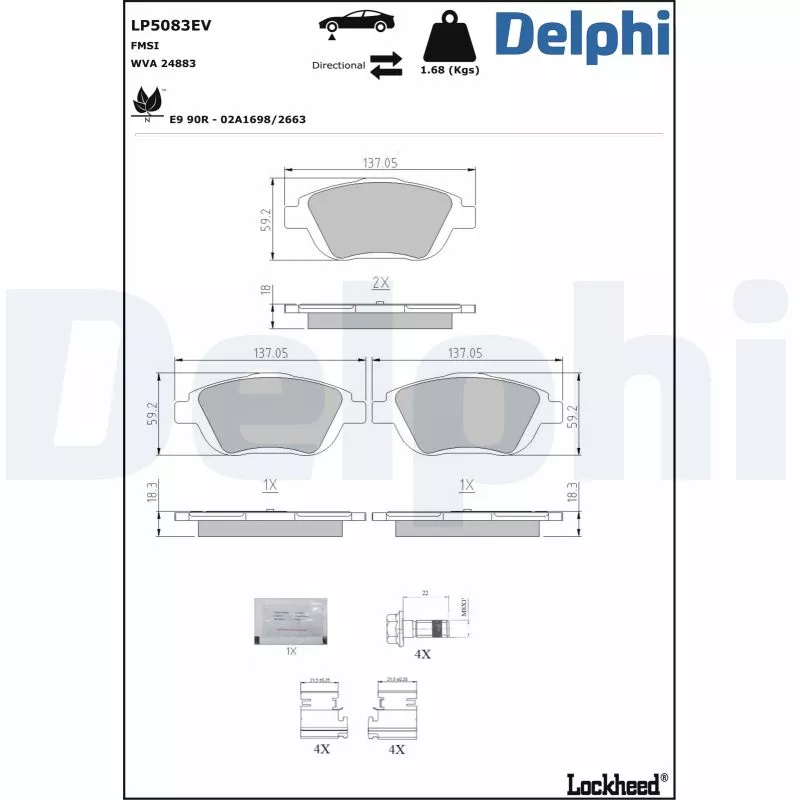 Jeu de 4 plaquettes de frein avant DELPHI LP5083EV