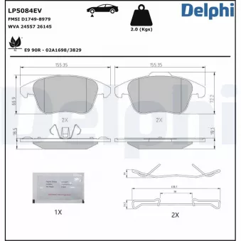 Jeu de 4 plaquettes de frein avant DELPHI LP5084EV