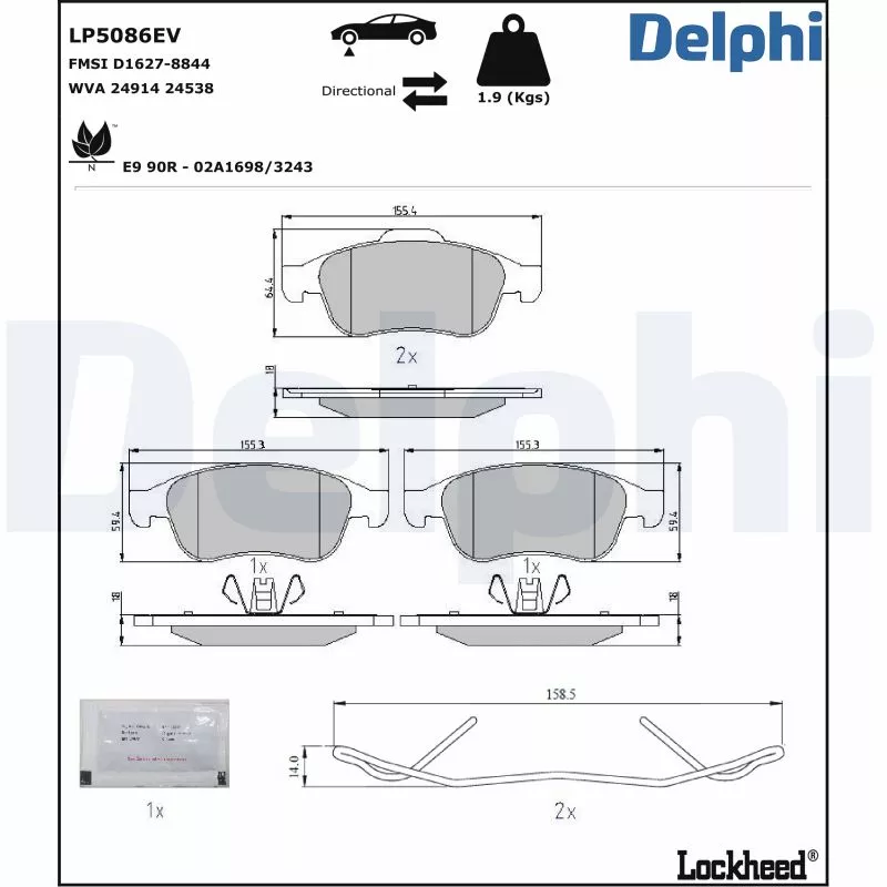 Jeu de 4 plaquettes de frein avant DELPHI LP5086EV