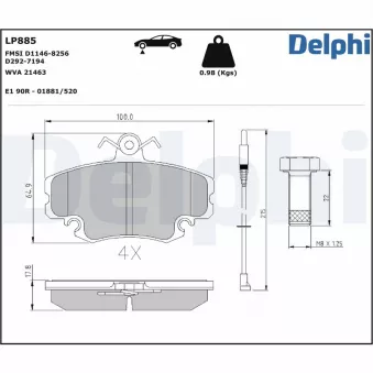 Jeu de 4 plaquettes de frein avant DELPHI LP885