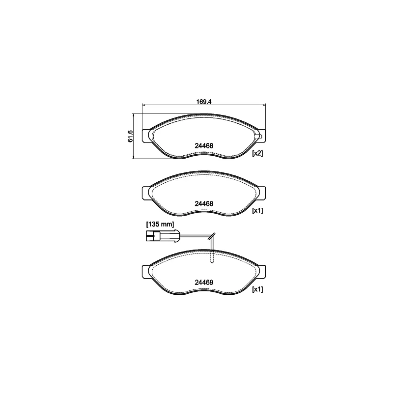 Jeu de 4 plaquettes de frein avant HELLA 8DB 355 044-451