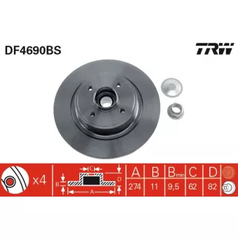 Jeu de 2 disques de frein arrière TRW DF4690BS