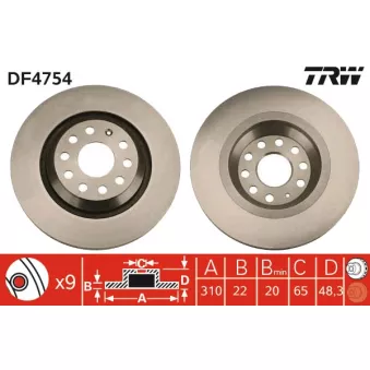 Jeu de 2 disques de frein arrière TRW DF4754