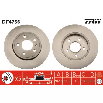 Jeu de 2 disques de frein arrière TRW DF4756